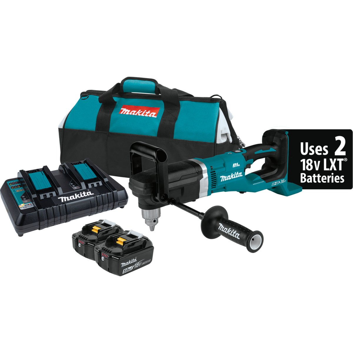 36V (18V X2) LXT® Brushless 1/2" Right Angle Drill (5.0Ah) XAD03PT Makita Kit