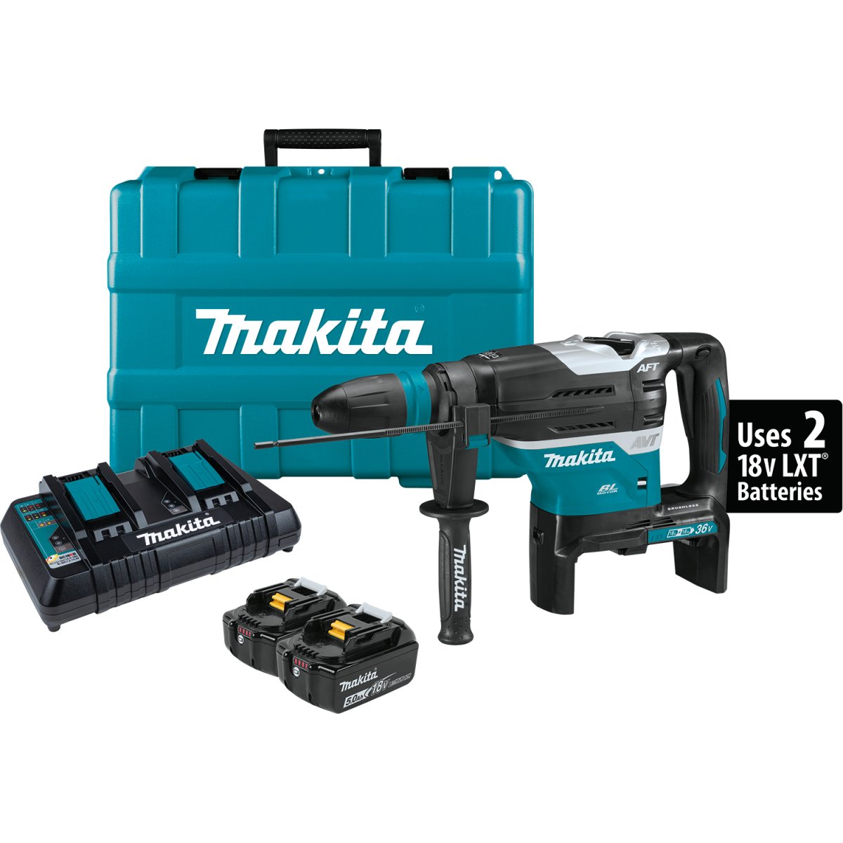 36V (18V X2) LXT® Brushless 1‑9/16" Advanced AVT® Rotary Hammer Kit, SDS‑MAX, AFT®, AWS® (5.0Ah) Makita
