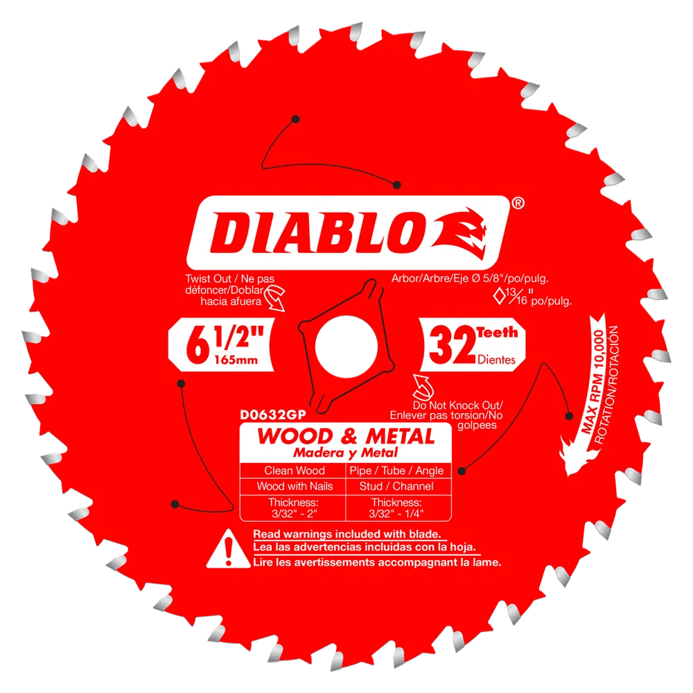 6-1/2 in. x 32 Tooth Wood & Metal Carbide Saw Blade - 10 per Order Diablo Tools