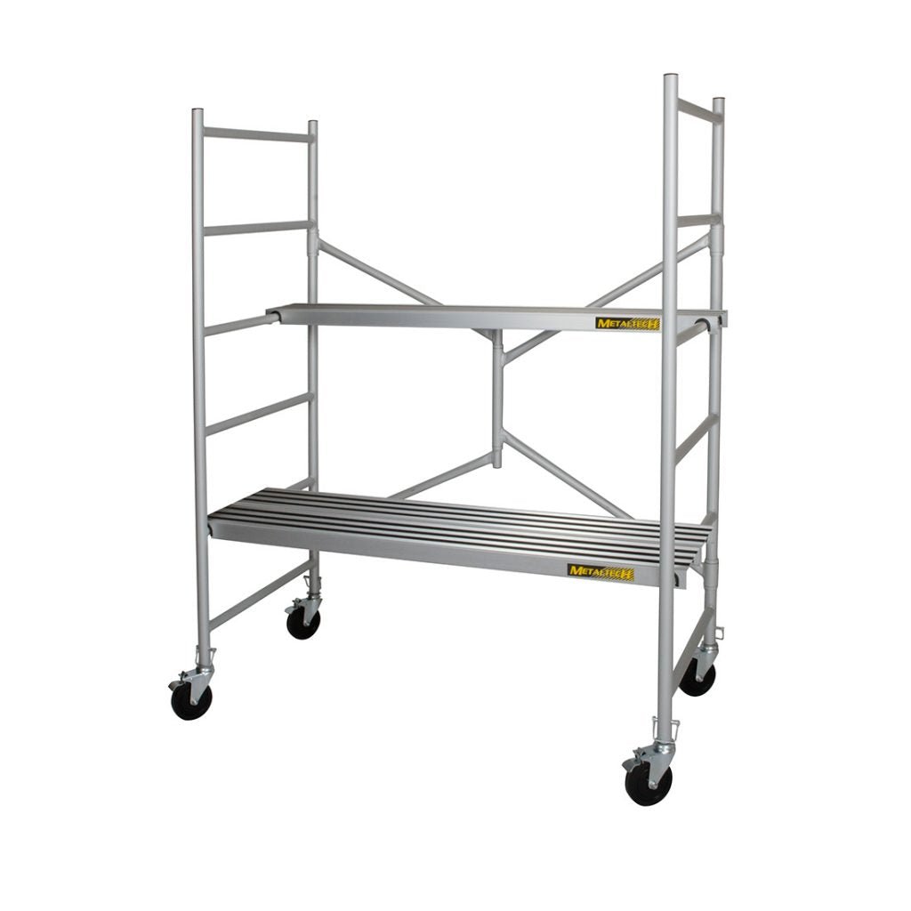 6' High Portable Aluminum Scaffold With 5" Casters And 3 Anti-Slip Platforms MetalTech
