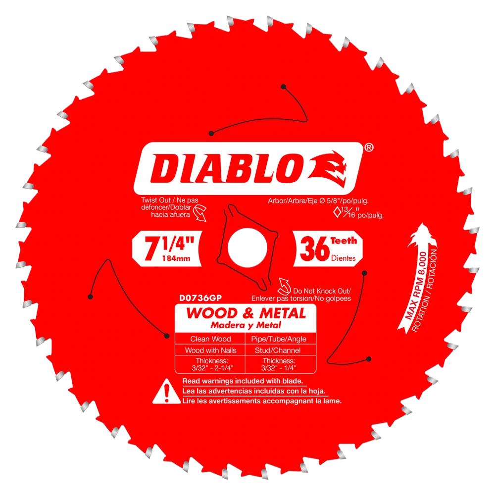 7-1/4 in. x 36 Tooth Wood & Metal Carbide Saw Blade - 15 per Order Diablo Tools