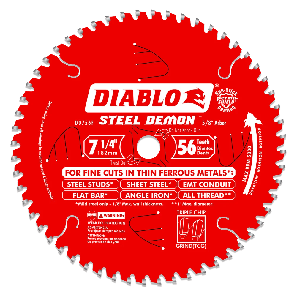 7-1/4 in. x 56 Tooth Carbide-Tipped Saw Blade for Metal - 8 per Order Diablo Tools