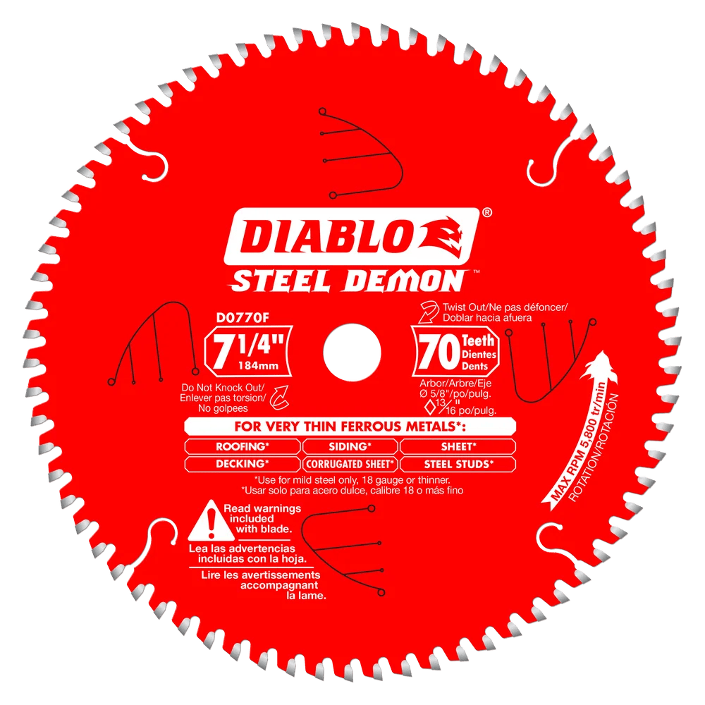 7-1/4 in. x 70 Tooth Carbide-Tipped Saw Blade for Metal - 8 per Order Diablo Tools