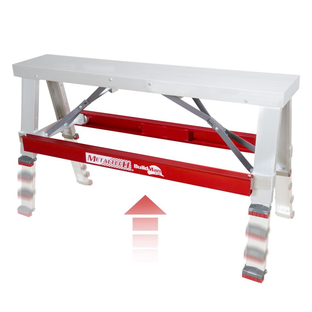 Premium Adjustable Drywall Bench / Sawhorse / Step Ladder Workbench (18" - 30" Height)