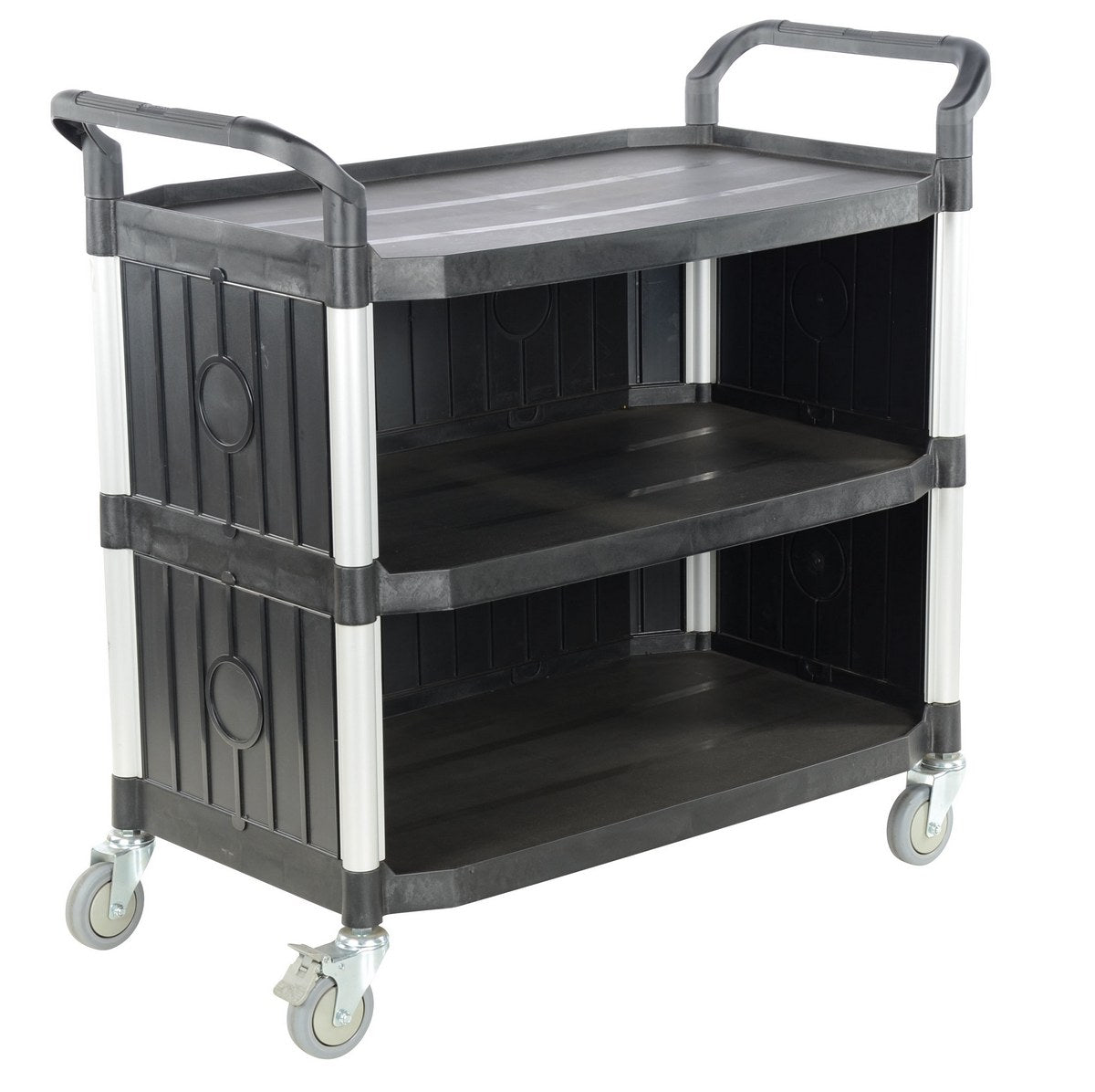 Commercial Service Carts CSC-P Vestil 3-shelf service cart with 3 side panels