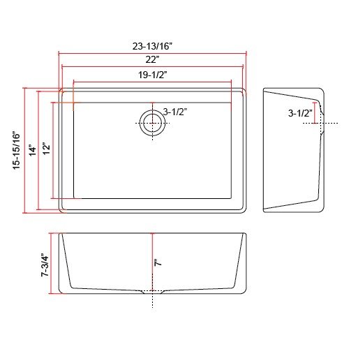 Dakota Sinks DSE-FCA2416 Signature Elements Series 23 7/8 Inch Fire Clay Single Bowl Reversible Apron Front Kitchen Sink - White Dakota Sinks