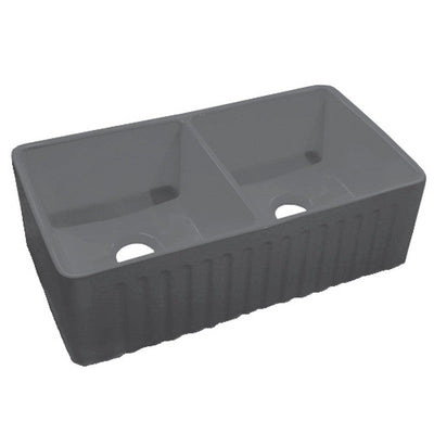 Dakota Sinks DSE-FCA5050S Signature Elements Series 33 1/4 Inch Fire Clay Double Bowl Reversible Apron Front Kitchen Sink DSE-FCA5050SMGY Dakota Sinks Matte Grey