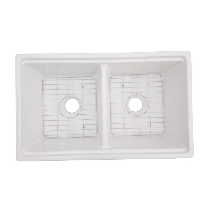 Dakota Sinks DSE-FCAL5050S Signature Elements Series 33 Inch Fire Clay Double Bowl Reversible Apron Front Kitchen Sink with Accessory Ledges Dakota Sinks