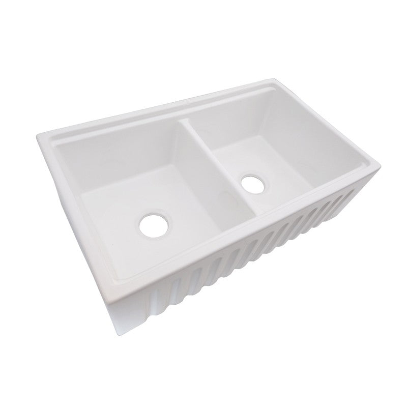 Dakota Sinks DSE-FCAL5050S Signature Elements Series 33 Inch Fire Clay Double Bowl Reversible Apron Front Kitchen Sink with Accessory Ledges Dakota Sinks