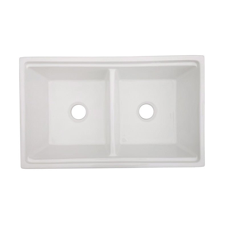 Dakota Sinks DSE-FCAL5050S Signature Elements Series 33 Inch Fire Clay Double Bowl Reversible Apron Front Kitchen Sink with Accessory Ledges Dakota Sinks