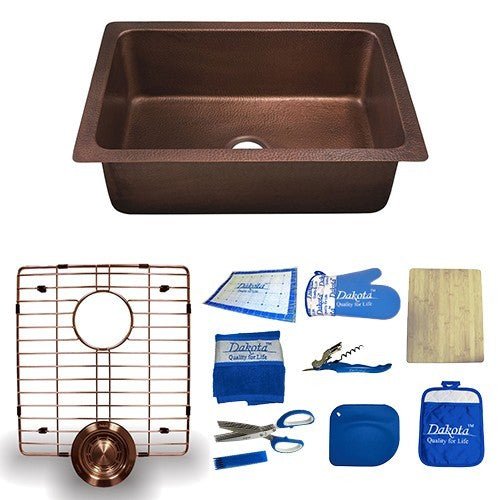 Dakota Sinks DSE-HC3218 Signature Elements Series 31 7/8 Inch Handmade Copper Single Bowl Undermount Kitchen Sink - Hammered Copper Dakota Sinks