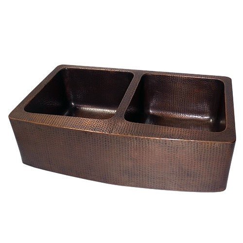 50 Handmade Copper Double Bowl Apron Front Kitchen Sink - Hammered Copper - Dakota Sinks