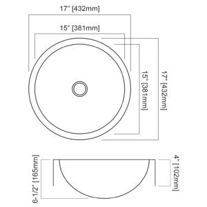 Dakota Sinks DSE-HCTM17R Signature Elements Series 17 Inch Single Bowl Round Top Mount Vessel Sink Dakota Sinks
