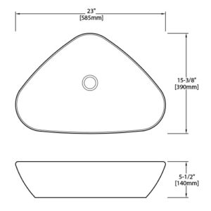 Dakota Sinks DSE-VCV02W Signature Elements Series 23 Inch Vitreous China Single Bowl Triangle Bathroom Vessel Sink, White Dakota Sinks