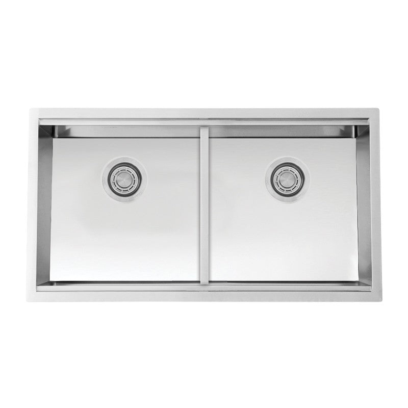 Dakota Sinks DSL-5050LD Signature L-Series 32 Inch 50/50 Flat Ledge Double Bowl Undermount Stainless Steel Kitchen Sink - Satin Brushed Nickel Dakota Sinks