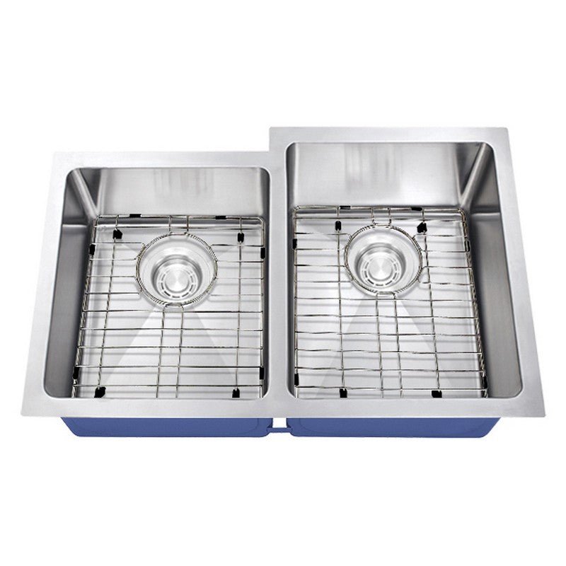 Dakota Sinks DSM-4060-1 Signature M-Series 30 3/4 Inch Micro Radius 40/60 Offset Double Bowl Undermount Kitchen Sink with Bottom Grid DSM-4060-1 Dakota Sinks Satin Brushed Nickel