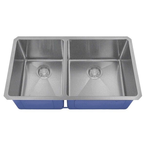 Dakota Sinks DSM-4060 Signature M-Series 32 Inch Micro Radius 40/60 Double Bowl Undermount Kitchen Sink with Bottom Grid DSM-4060SV Dakota Sinks Silver