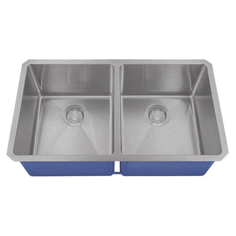 Dakota Sinks DSM-5050 Signature M-Series 32 Inch Micro Radius 50/50 Double Bowl Undermount Kitchen Sink with Bottom Grid DSM-5050SV Dakota Sinks Silver