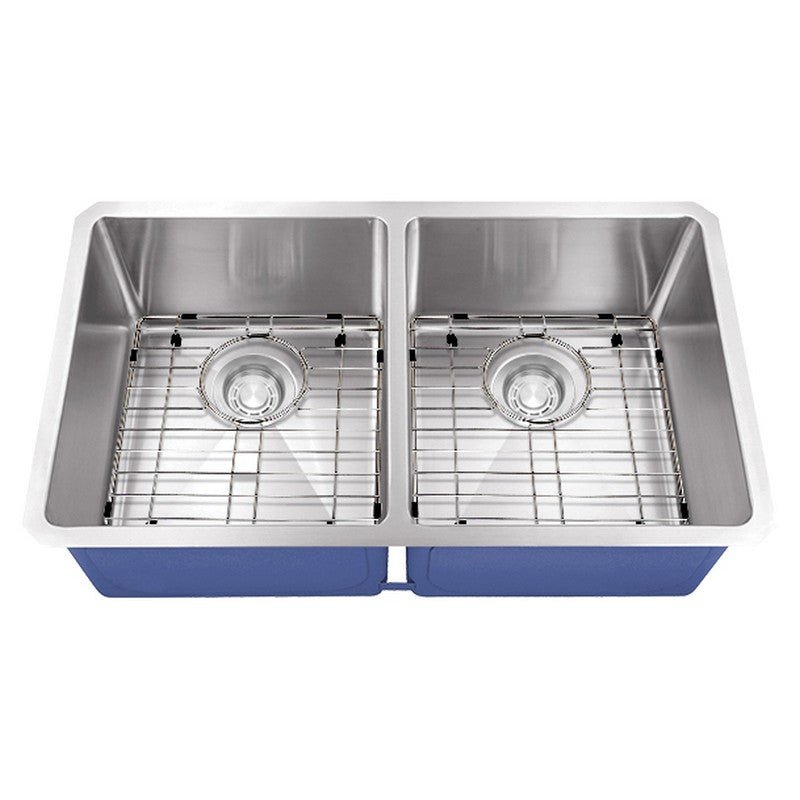 Dakota Sinks DSM-5050 Signature M-Series 32 Inch Micro Radius 50/50 Double Bowl Undermount Kitchen Sink with Bottom Grid DSM-5050 Dakota Sinks Satin Brushed Nickel