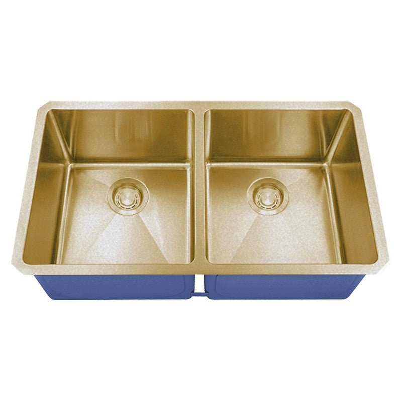 Dakota Sinks DSM-5050 Signature M-Series 32 Inch Micro Radius 50/50 Double Bowl Undermount Kitchen Sink with Bottom Grid DSM-5050GD Dakota Sinks Gold