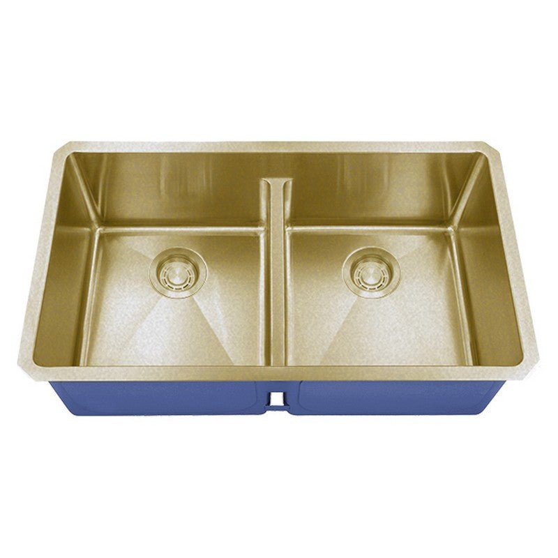 Dakota Sinks DSM-5050LD Signature M-Series 32 Inch Micro Radius 50/50 Low Divide Double Bowl Undermount Kitchen Sink with Bottom Grid DSM-5050LDGD Dakota Sinks Gold