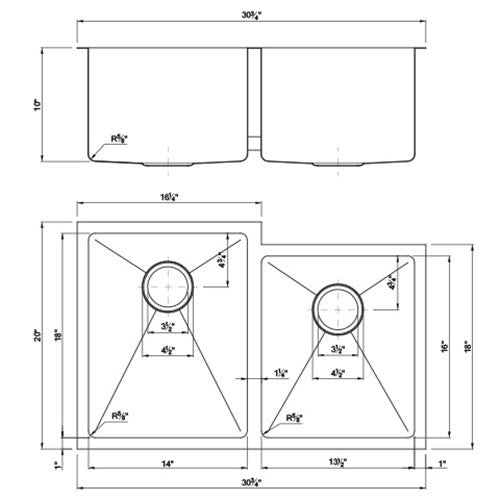 Dakota Sinks DSM-6040-1 Signature M-Series 30 3/4 Inch Micro Radius 60/40 Offset Double Bowl Undermount Kitchen Sink with Bottom Grid Dakota Sinks