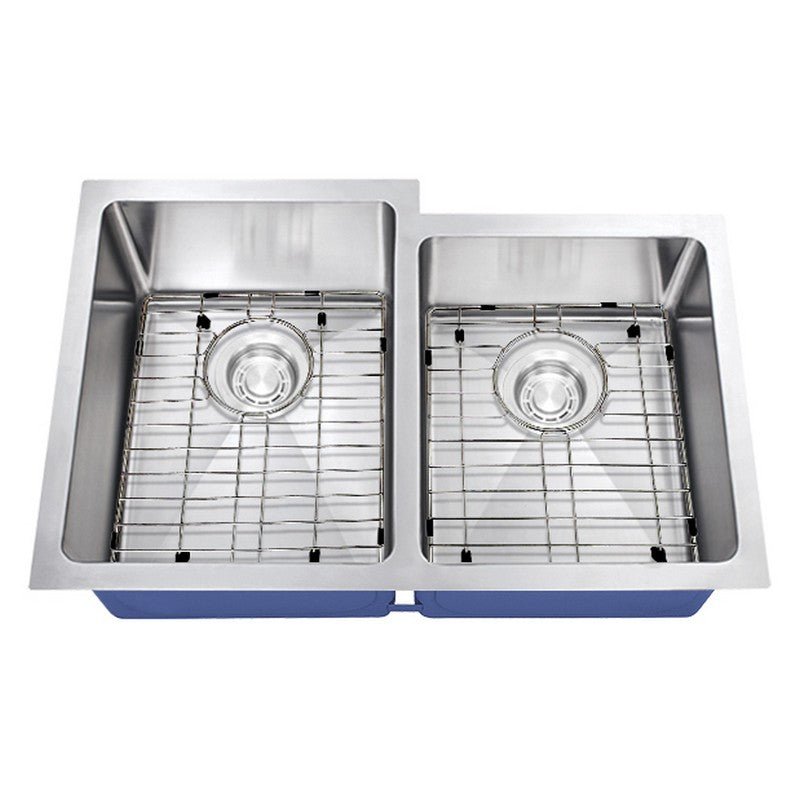 Dakota Sinks DSM-6040-1 Signature M-Series 30 3/4 Inch Micro Radius 60/40 Offset Double Bowl Undermount Kitchen Sink with Bottom Grid DSM-6040-1 Dakota Sinks Satin Brushed Nickel