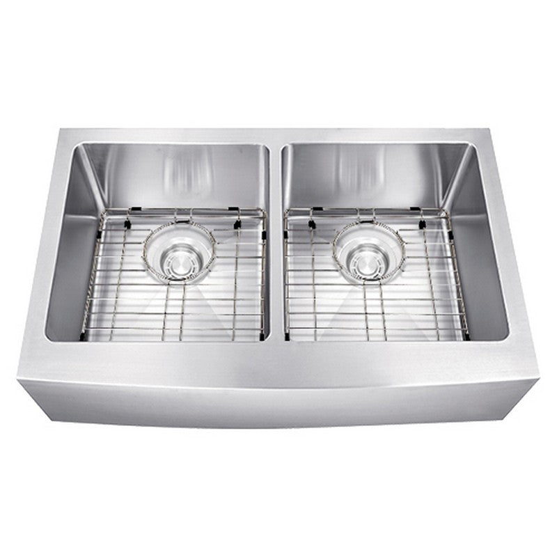 Dakota Sinks DSM-A5050 Signature M-Series 33 Inch Micro Radius Double Bowl Apron Front Kitchen Sink with Bottom Grid DSM-A5050 Dakota Sinks Stainless Steel