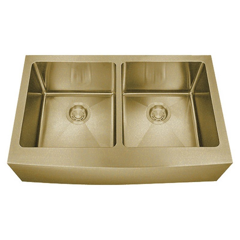 Dakota Sinks DSM-A5050 Signature M-Series 33 Inch Micro Radius Double Bowl Apron Front Kitchen Sink with Bottom Grid DSM-A5050GD Dakota Sinks Gold