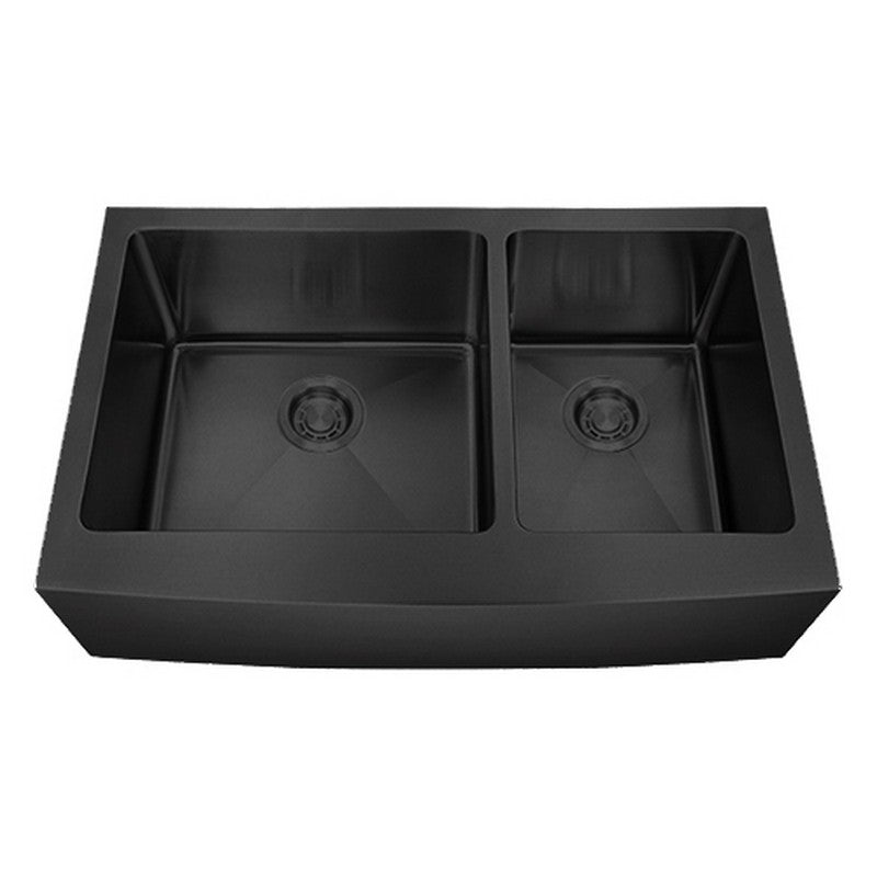 Dakota Sinks DSM-A6040 Signature M-Series 33 Inch Micro Radius 60/40 Double Bowl Apron Front Kitchen Sink with Bottom Grid DSM-A6040GBK Dakota Sinks Gunmetal Black