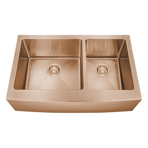 Dakota Sinks DSM-A6040 Signature M-Series 33 Inch Micro Radius 60/40 Double Bowl Apron Front Kitchen Sink with Bottom Grid DSM-A6040CP Dakota Sinks Copper