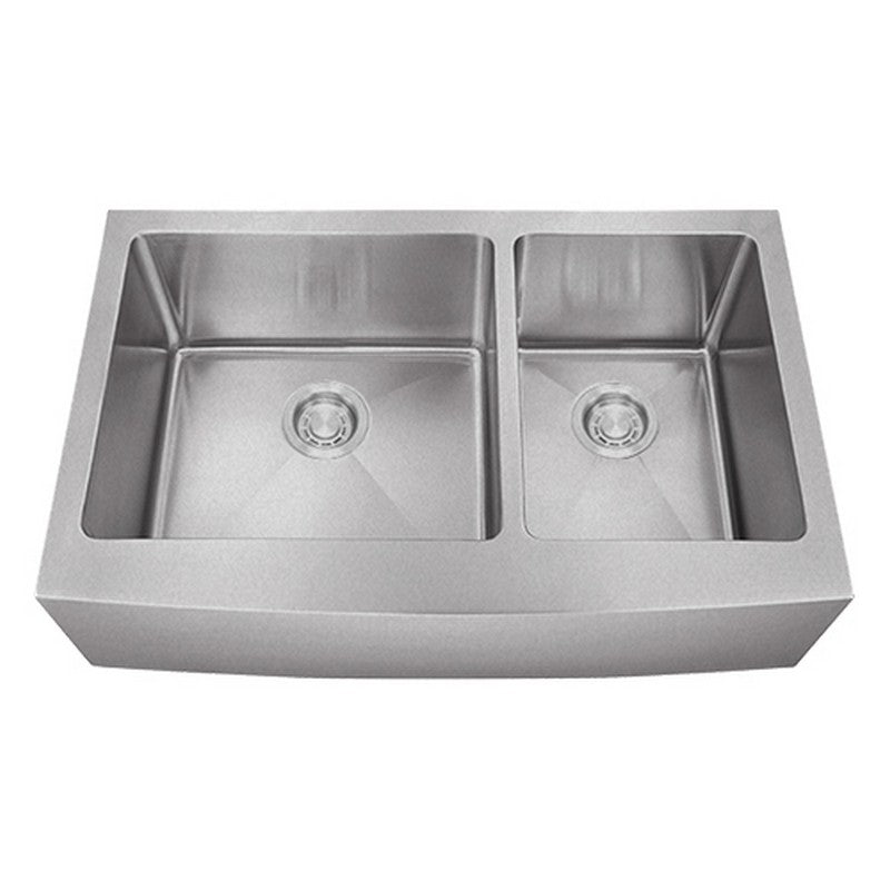 Dakota Sinks DSM-A6040 Signature M-Series 33 Inch Micro Radius 60/40 Double Bowl Apron Front Kitchen Sink with Bottom Grid DSM-A6040SV Dakota Sinks Silver