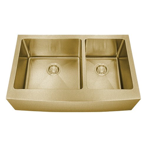 Dakota Sinks DSM-A6040 Signature M-Series 33 Inch Micro Radius 60/40 Double Bowl Apron Front Kitchen Sink with Bottom Grid DSM-A6040GD Dakota Sinks Gold