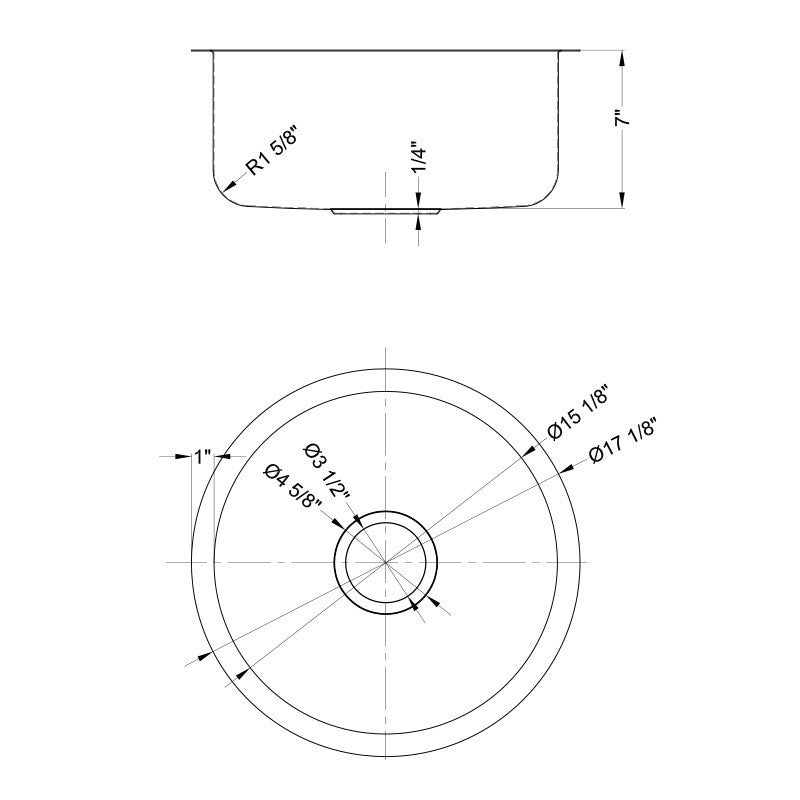 Dakota Sinks DSR-167R Signature R-Series 17 1/8 Inch Standard Radius Single Bowl Undermount Stainless Steel Round Bar Sink with Bottom Grid Dakota Sinks