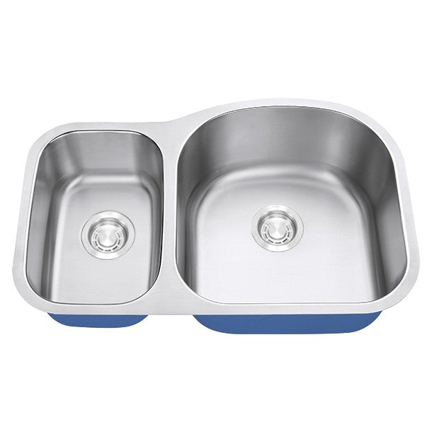Dakota Sinks DSR-3070 Signature R-Series 31 1/2 Inch Standard Radius 30/70 Offset Double Bowl Undermount Stainless Steel Kitchen Sink with Bottom Grid - Satin Brushed Nickel Dakota Sinks