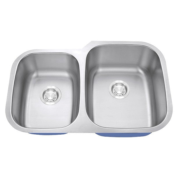 Dakota Sinks DSR-4060 Signature R-Series 32 Inch Standard Radius 40/60 Offset Double Bowl Undermount Stainless Steel Kitchen Sink with Bottom Grid - Satin Brushed Nickel Dakota Sinks