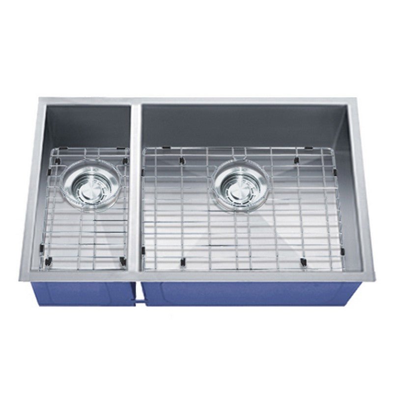 Dakota Sinks DSZ-3070 Signature Z-Series 32 Inch Zero Radius 30/70 Double Bowl Undermount Stainless Steel Kitchen Sink with Bottom Grid DSZ-3070 Dakota Sinks Satin Brushed Nickel