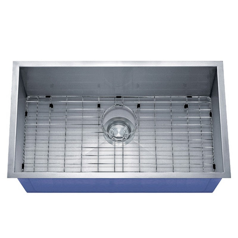 Dakota Sinks DSZ-3218 Signature Z-Series 32 Inch Zero Radius Single Bowl Undermount Stainless Steel Kitchen Sink with Bottom Grid DSZ-3218 Dakota Sinks Satin Brushed Nickel