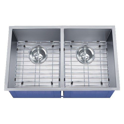Dakota Sinks DSZ-5050 Signature Z-Series 32 Inch Zero Radius 50/50 Double Bowl Undermount Stainless Steel Kitchen Sink with Bottom Grid DSZ-5050SV Dakota Sinks Silver
