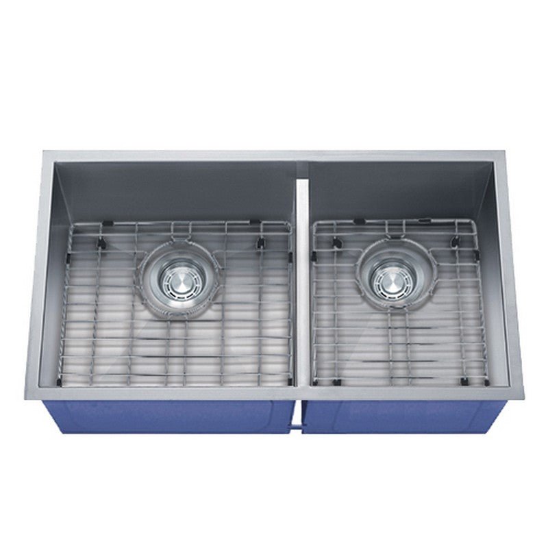 Dakota Sinks DSZ-6040LD Signature Z-Series 32 Inch Zero Radius 50/50 Low Divide Double Bowl Undermount Stainless Steel Kitchen Sink with Bottom Grid DSZ-6040LD Dakota Sinks Satin Brushed Nickel