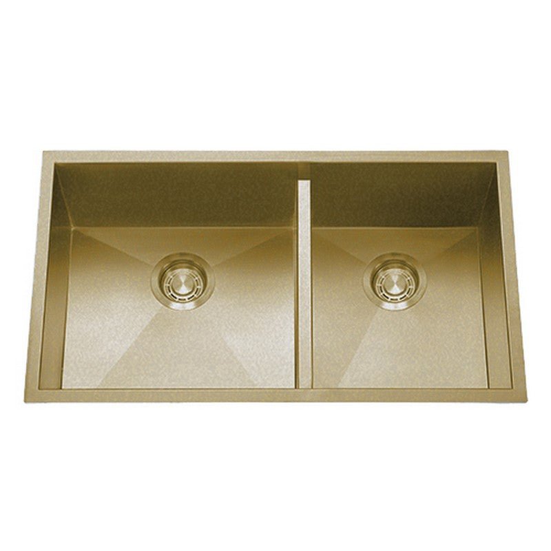 Dakota Sinks DSZ-6040LD Signature Z-Series 32 Inch Zero Radius 50/50 Low Divide Double Bowl Undermount Stainless Steel Kitchen Sink with Bottom Grid DSZ-6040LDGD Dakota Sinks Gold