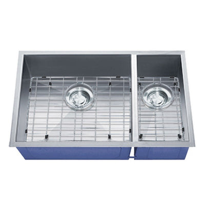 Dakota Sinks DSZ-7030 Signature Z-Series 32 Inch Zero Radius 70/30 Double Bowl Undermount Stainless Steel Kitchen Sink with Bottom Grid DSZ-7030 Dakota Sinks Satin Brushed Nickel