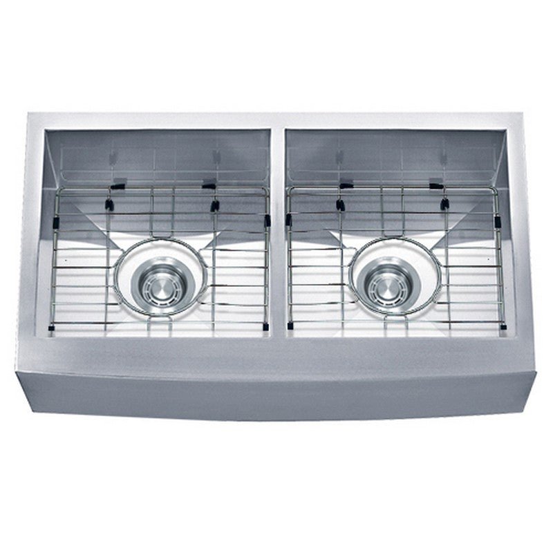 Dakota Sinks DSZ-A5050 Signature Z-Series 33 Inch Zero Radius 50/50 Double Bowl Apron Front Stainless Steel Kitchen Sink with Bottom Grid DSZ-A5050 Dakota Sinks Brushed Nickel