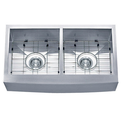 Dakota Sinks DSZ-A5050 Signature Z-Series 33 Inch Zero Radius 50/50 Double Bowl Apron Front Stainless Steel Kitchen Sink with Bottom Grid DSZ-A5050 Dakota Sinks Brushed Nickel