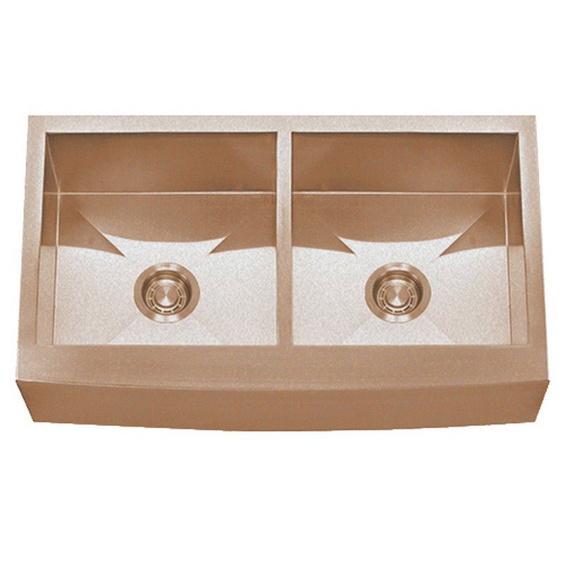 Dakota Sinks DSZ-A5050 Signature Z-Series 33 Inch Zero Radius 50/50 Double Bowl Apron Front Stainless Steel Kitchen Sink with Bottom Grid DSZ-A5050CP Dakota Sinks Copper