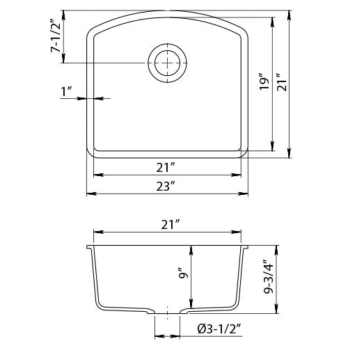 Dakota Sinks GSE-QC2321-BE Builders Elements Series 23 Inch Quartz Composite Single D-Bowl Undermount Kitchen Sink Dakota Sinks