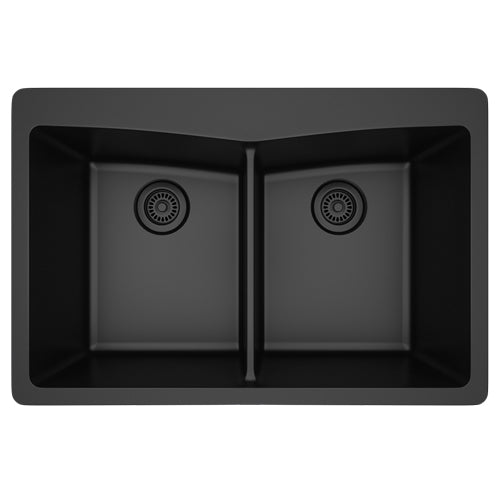 Dakota Sinks GSE-QC5050-W Builders Elements Series 33 Inch Quartz Composite 50/50 Low Divide Double Bowl Undermount Kitchen Sink GSE-QC5050-BK Dakota Sinks Black