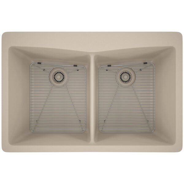 Dakota Sinks GSE-QC5050-W Builders Elements Series 33 Inch Quartz Composite 50/50 Low Divide Double Bowl Undermount Kitchen Sink GSE-QC5050-BE Dakota Sinks Beige
