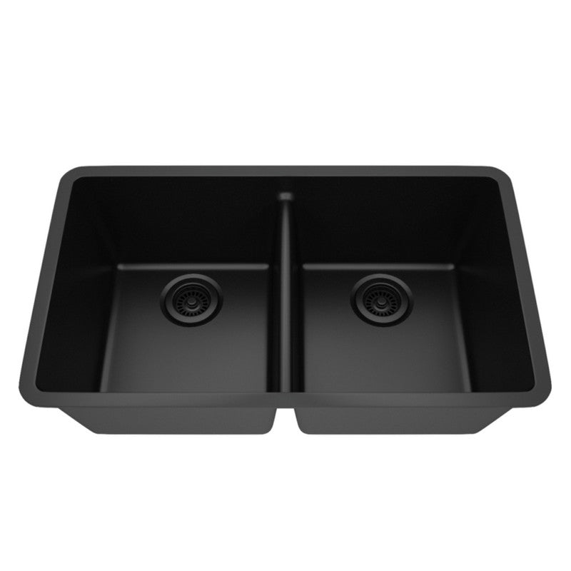 Dakota Sinks GSE-QC5050LD-BE Builders Elements Series 32 Inch Quartz Composite 50/50 Low Divide Double Bowl Undermount Kitchen Sink GSE-QC5050LD-BK Dakota Sinks Black