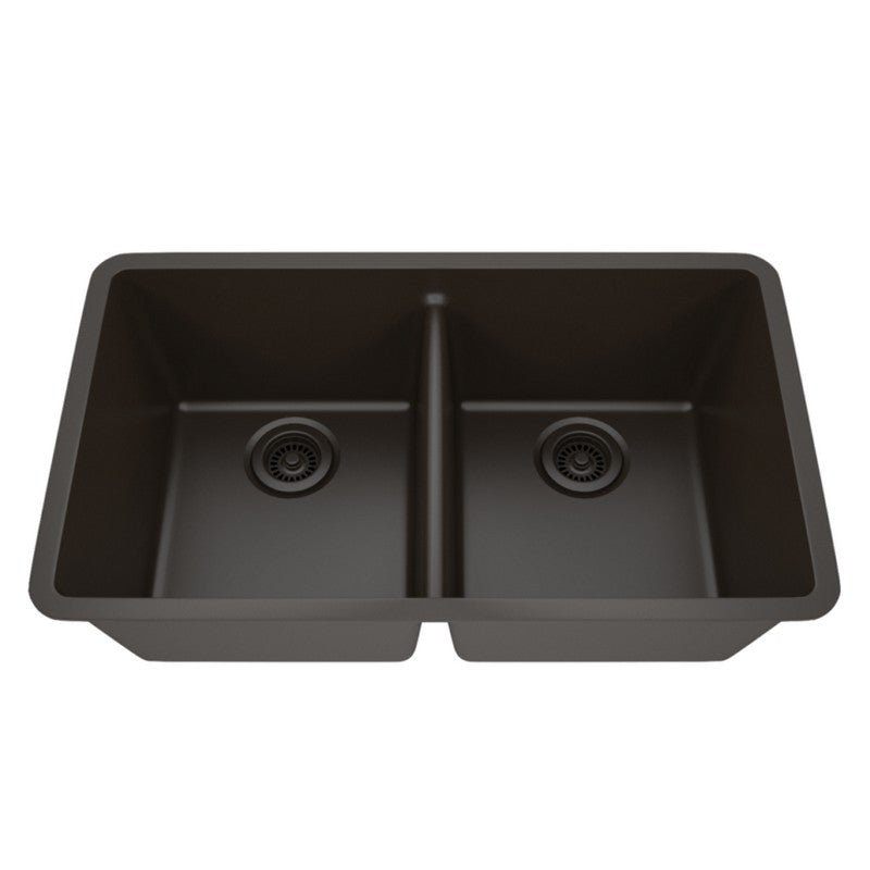 Dakota Sinks GSE-QC5050LD-BE Builders Elements Series 32 Inch Quartz Composite 50/50 Low Divide Double Bowl Undermount Kitchen Sink GSE-QC5050LD-MO Dakota Sinks Mocha